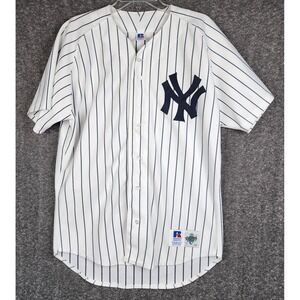 Russell Athletic MLB New York Yankees Jersey Mens 44 White Pinstripe Vintage 90s